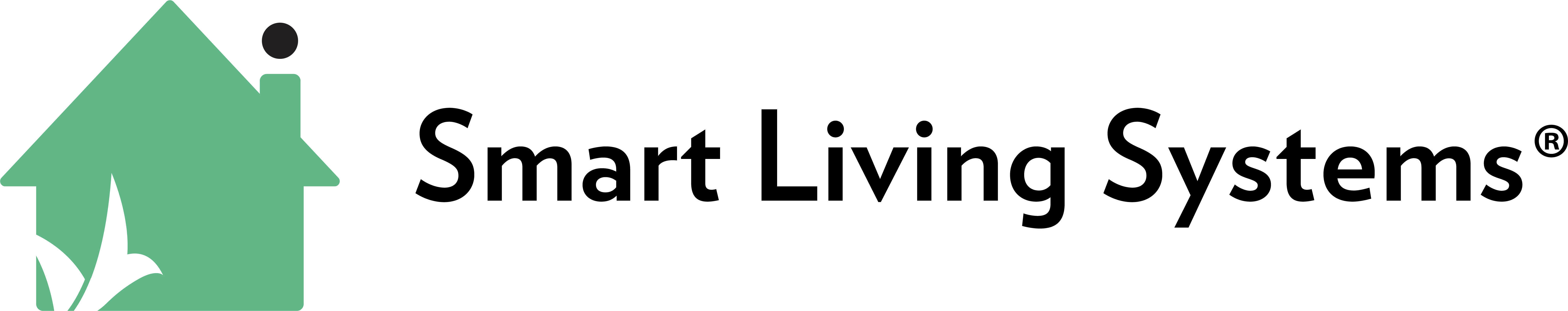 Green house outline with white bird. Text to the right reads Smart Living Systems
